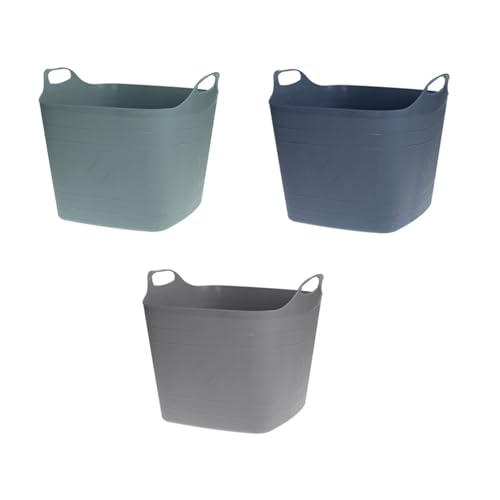 3 cestas flexibles de plástico, 25 L, con asas, cesta flexible, cesta de transporte, cesta multiusos