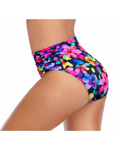 Image of Women's High Waisted Bikini Bottom Tummy Control Ruched Bathing Suit Bottom | Full Coverage, Full Lining, Retro, Shirred