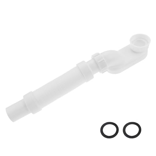DRELD Siphon en P profil bas de 3,8 cm, tuyau de vidange flexible pour baignoire, douche et plomberie blanche durable avec ruban d'étanchéité