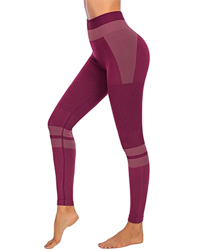 Yaavii Leggings de gymnastique sans couture Taille haute pour femme Pantalon de yoga Contrôle du ventre - Rouge - S Cover