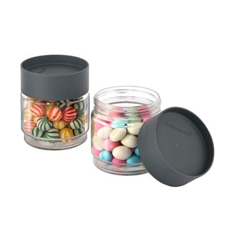 CELLO Modustack Glassy Storage Jar Set of 2, (500 ml x 2), Grey | Food Frade, Stackable & Space Saving Fridge Container Set| Transparent Airtight Kitchen Glass Jar For Cookies Snacks Pulses Dry Fruits