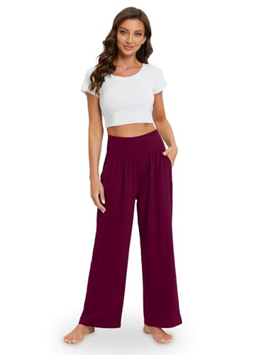 Image of Gracyoga Wide Leg Yoga Pants for Women Casual Loose Cozy Sweatpants High Waisted Lounge Pajama Flowy Pants With Pockets