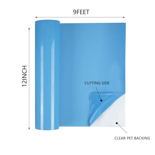 Image of HTVVETUR HTV Vinyl Rolls Heat Transfer Vinyl - 12 inch x 9ft Light Blue HTV Vinyl for Shirts, Iron on Vinyl for Cameo - Easy to Cut & Weed for Heat Vinyl Design (15 K9 Sky Blue)