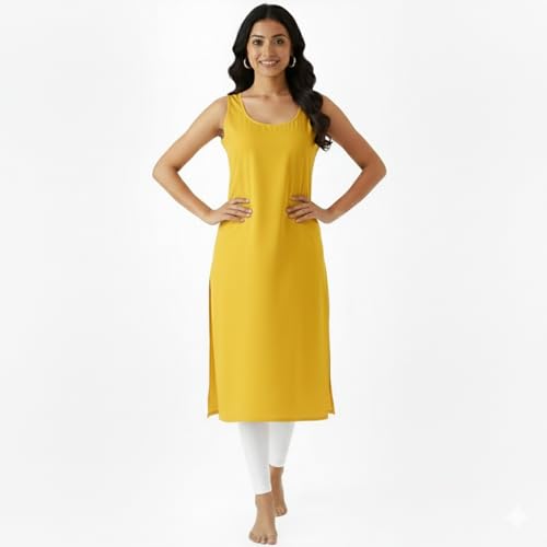 Image of Cotton Inner Slip camesoli for Women, Full Length Inner for Chikankari Kurti, Women Indoor Dress Cotton Sleeveless camesole,Holi Outfit (Color- Light Yellow)