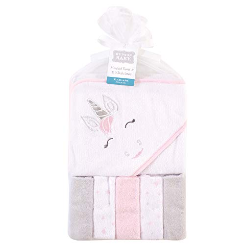 Image of Hudson Baby Unisex Baby Hooded Towel and Five Washcloths, Pink Unicorn, One Size