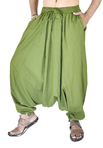 Whitewhale herr bomull solid haremsbyxor yogabyxor hippie, Olivgrön, one size