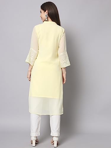 Image of Ekasya Women's Georgette Embroidered Work Kurta with Notch Neck 3 /4 Sleeves Straight Cut Calf Length | E1547