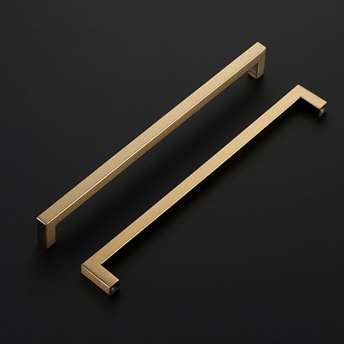 Image of Ravinte 10 Pack Champagne Bronze Cabinet Handles 11-5 /16 Inch Hole Center Stainless Steel Kitchen Square Cabinet Pulls for Dresser Drawer Cupboard Handles with Screwdriver