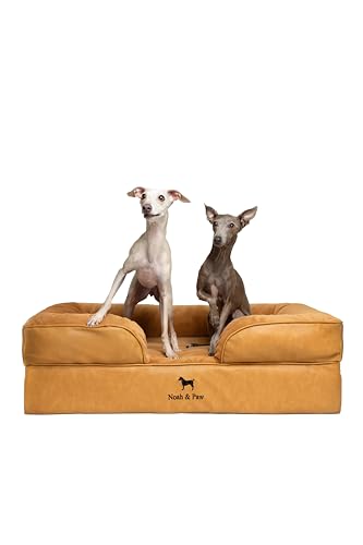 NOAH & PAW Large Dog Bed, 35x25x11 Inch, Orthopedic Dog Beds, Eggshell Memory Foam Infused with Cooling Gel, Inner Cover, Waterproof, Machine Washable (Faux Leather Sofa Collection)