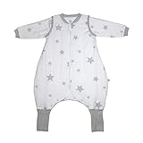 schlummersack Baby Schlafsack mit Füßen ganzjährig 2.5 Tog 70 cm Sterne grau | Schlafsack mit Beinen und verlängerten Bündchen für eine Körpergröße von 70-80cm | Ganzjahres Schlafsack Baby mit Ärmel