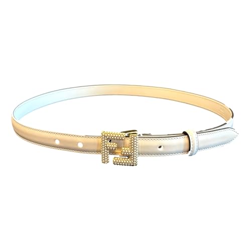 FENDI Women's FF Logo Studded Skinny Ivory Latte Belt, Size 90