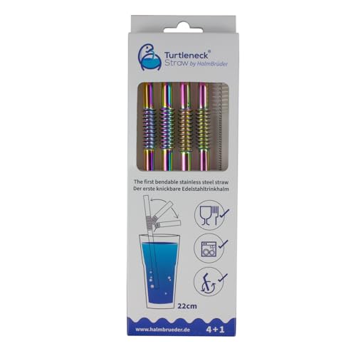 Bendable, Reusable Drinking Straws | The Only Flexible Stainless Steel Straw | Patented & Hygienic Certified | Set of 4 + Straw Cleaner (rainbow)