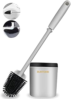 SUNTONE Toilet Brush, Toilet Brush and Holder, Silicone Toilet Brush and Holder set, Bathroom brush. Quick Drying, Deep Cleaning, Easy Use Cleaning loo brush.(Grey)