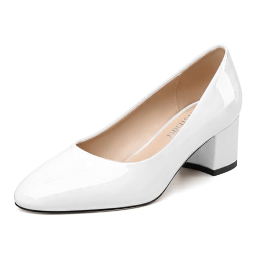 Image of SKYSTERRY Women's Low Heel Dress Pumps Shoes 2 Inch | Low Chunky Block Heel Pumps, Closed Round Toe Heels, Patent Leather Office Work Wedding Pumps Shoes