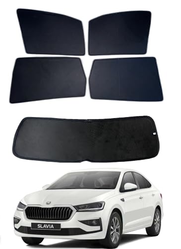 Image of Premium Car Sunshade Fix Type Non-Magnetic Curtain with Rear Dicky Curtain for Set of 5pc Slavia