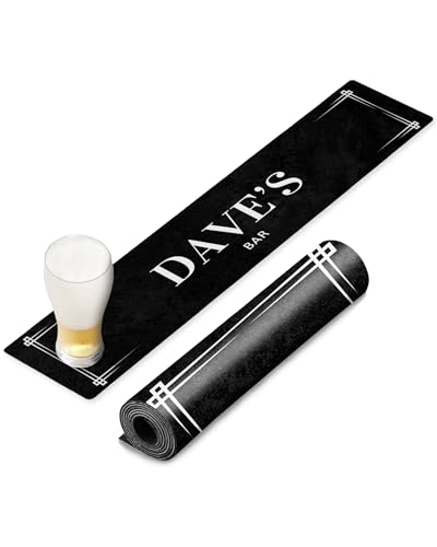 TheDogTagCo PERSONALISED Bar Runner Mat 830x200mm CUSTOM Name Anti-Slip Spill Resistant Home PUB DECOR UK Any Text Any Name (White Border)