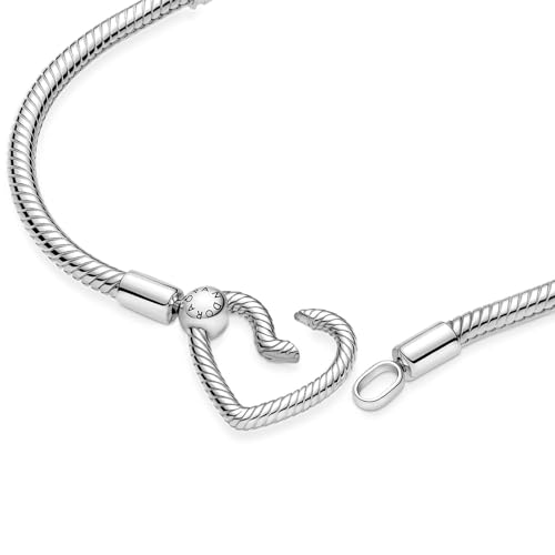 PANDORA Snake Chain Sterling Silver Bracelet With Heart Clasp, Size 19 cm by PANDORA - Image 4