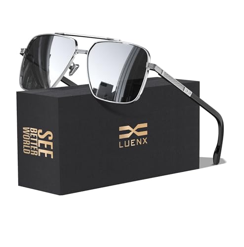 Image of LUENX Polarized Square Aviator Sunglasses for Men,Trendy Retro Oversized Rectangular Frame UV400 Protection