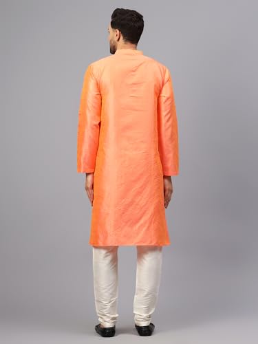 Image of LATEST CHIKAN Men's Silk Chikankari Kurta with Cream Churidar | Festive Set - KP Silk BANARSI