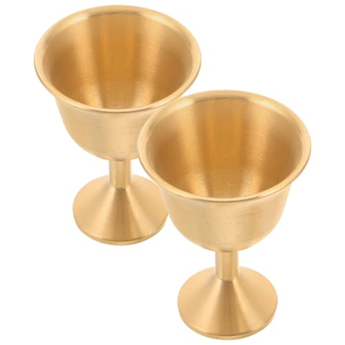 Milisten Lot de 2 Calices en Laiton Massif Vintage, Gobelets à Vin Médiévaux à Pied, Taille Moyenne, pour Cérémonie, Réception et Mariage, Coupe Gothique Rétro, Facile à Nettoyer, Décor