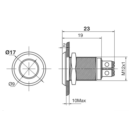 Indicador LED metálico 12mm verde 230V con acabado inoxidable 5