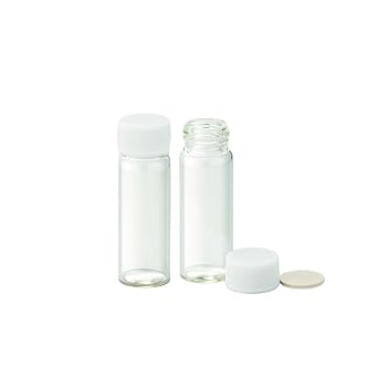 NIDEN Rika Glass NEG 250633 Screw Mouth Bottle, Colorless, P.P White Cap, PTFE/Nitrile Gasket Included, 25 Pieces