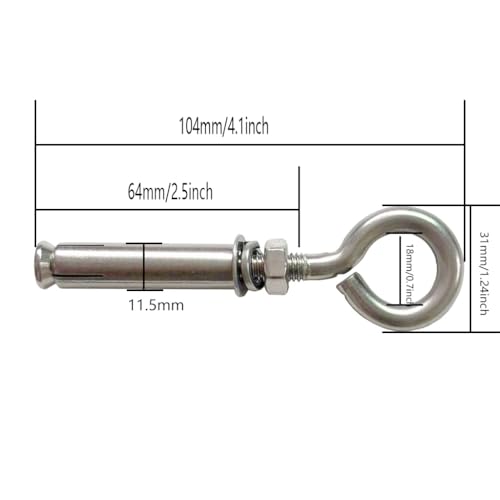 Image of 2 Pack M8 Stainless Steel Expansion Screws Heavy Duty Shoulder Lag Eyebolts Lifting Ring Bolt Wall Concrete Anchors Fastener with Nut for Wall Ceiling Concrete Masonry