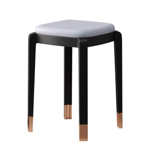 Juego de 2 taburetes cuadrados apilables de plástico con asiento tapizado para cocina y tocador, diseño sin respaldo con almohadillas antideslizantes