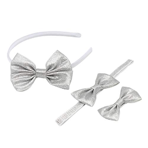 3 Pcs Sequin Bow Headband Soft Elastics Hairband Hair Alligator Clips Set, Girl Women Party Cosplay Christmas Hair Accessories, Elegant and Shiny Hairstyles to Look Extra Girly(Silver)