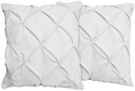 Cotton Shams - Pinch Pleated Pintuck Pillow Shams Set of 2 - Luxury 600 Thread Count 100% Natural Cotton Decorative Pillow Covers European Pillow Sham Solid 26 x 26 inches, White