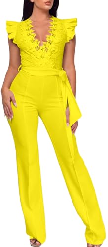 Image of PaladMom Womens Elegant Plus Size Jumpsuits Sexy Back zipper Short Sleeve Mid Waist Wide Leg Straight Rompers
