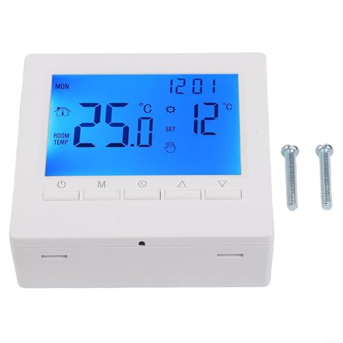 Shophubio Thermostat d'ambiance LCD programmable avec programme de chauffage de 5 + 2 semaines, verrouillage enfant et fonctions de sécurité antigel, contrôleur mural pour chaudière et