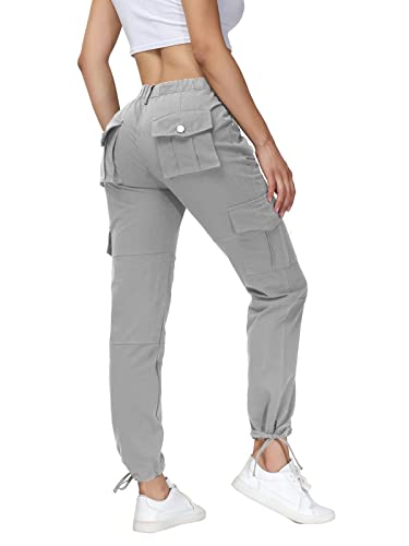 Dafensi Women's Cargo Hiking Pants Cotton Lightweight High Waist Casual Jogger Pants Juniors With 6 Pockets Gray Xxl #TOP1