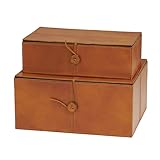 Deco 79 Leather Handmade Decorative Box Storage Decorative Keepsake Boxes with Leather Loop Closure and Detailed Stitching, Set of 2 Storage...