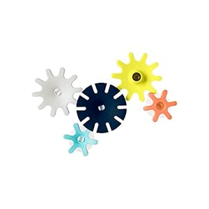 Boon Cogs Baby Bath Toys – Spinning Gear Themed Sensory Baby Toys for Bathtub – Suction Toys for Bathtub Walls – Navy and Yellow – 5 Count – Ages 12 Months and Up