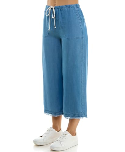 Zac & Rachel Women's Tencel Capri Length Pant with Self Adjustable Rope Belt, Functional Pockets, and Fringe Ankle Detail2