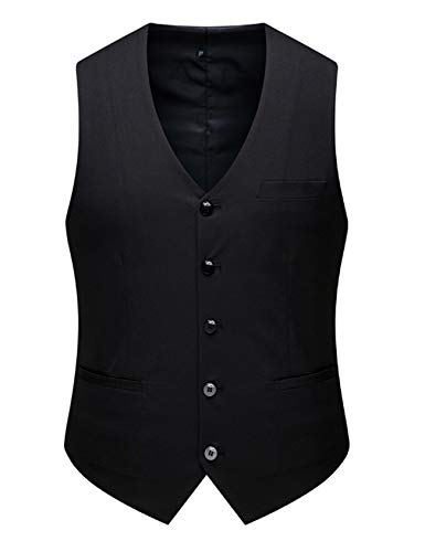 Bestgift masculino terno formal colete casual botão baixo colete XXL preto