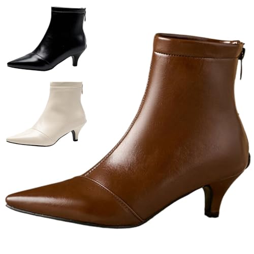 Women's Pointed Toe Stiletto Low Heel Ankle Boots Sexy Comfortable Soft Back Zipper Fall Winter Kitten Heel Dress Booties Shoes for Party Wedding Work