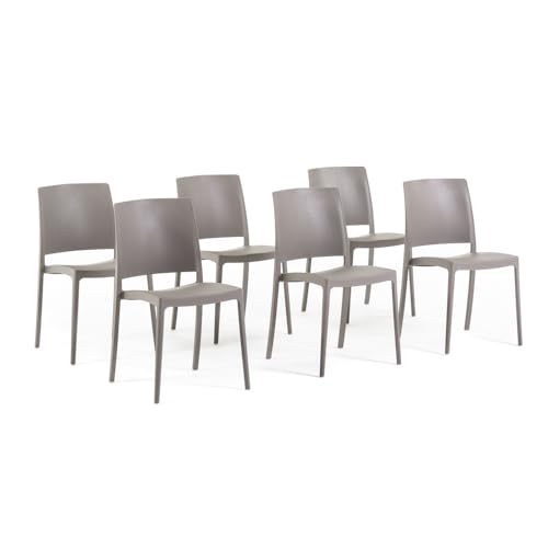 SIEDITI FUORI E DENTRO Stapelbare Stühle aus Polypropylen mit Glasfaser für Außen/Garten oder Innen, wasserabweisend und langlebig, modernes und minimalistisches Design - Maria (6, Taupe)
