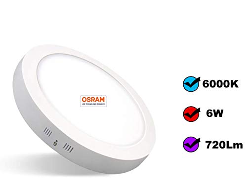 POPP® Downlight Panel Superficie Circular 6W 12W 20W 24W plafon Redondo Para Techo y Pared Mejor Precio 4000K 6000K [Clase de eficiencia energética A] (6000K, 6W)