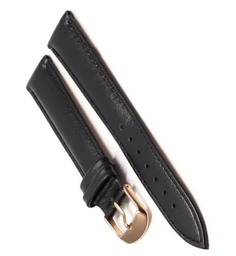 Bracelet montre cuir noir 18mm souple et fermoir or rose haute résistance