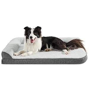 Lesure Large Dog Bed Washable – Orthopedic Dog Sofa Bed with Removable Cover, Waterproof Dog Pillow for Humans with L-Shape Bolster, Grey Squre Pet Bed Fits up to 32kg, 91x69x16cm