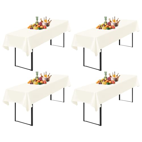 4 Stück Tischdecke Bierzeltgarnitur 100 x 250cm Biertisch Tischdecke wasserdichte Polyester Bierbank Tischdecken für 50 und 70cm Biertische Rechteckige Tischdecken für Hochzeitsfeiern(Elfenbein)