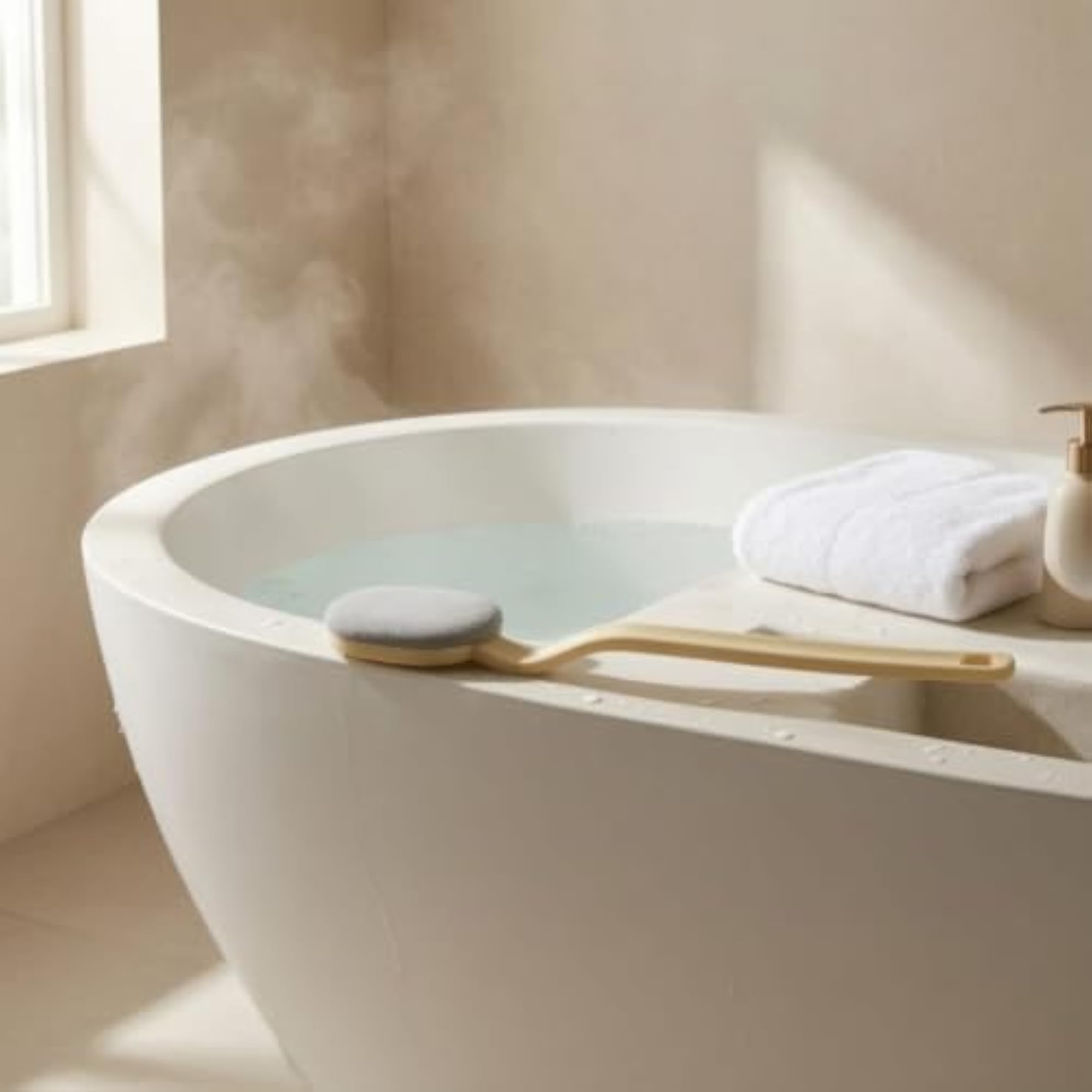 Replaceable Long-Handled Bath Brush, Exfoliating Design