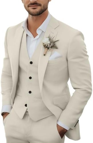 Men's 3 Piece Linen Suits Casual Lightweight Blazer Jackets Vest ...