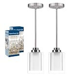 JAZAVA Modern Pendant Light 1-Light, 2 Pack Adjustable Mini Hanging Ceiling Light with Dual Glass in