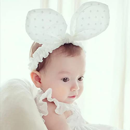 Nature Blossom 2 Pcs Baby Toddler Girl Cute Elastic Extra Soft Lace Chiffon Flower Bow Headbands & 2 Pairs Super Soft Baby Lace Ruffle Socks, Pink & White Babies Girls Hair Accessories & Socks Set (Bunny Bow Cotton Headbands & Lace Ruffle Socks) #TOP6