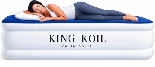 King Koil Luxury Twin Air Mattress with Built-in High Speed Pump for Camping, Home & Guests - Twin Size Double High Airbed Luxury Inflatable Blow Up Mattress Waterproof (1-Year Manufacturer Warranty)