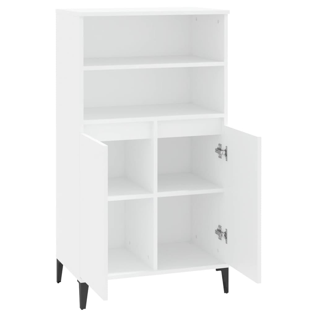 Armadietto alto, bianco, 60 x 36 x 110 cm, in legno con piedini in metallo, per soggiorno, corridoio, sala da pranzo, robusta cassettiera con ante, ripiani, ideale per armadi da soggiorno