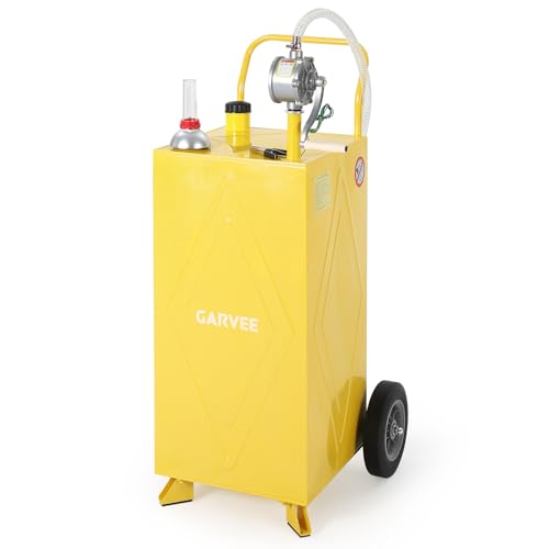 30 Gallon Fuel Gas Caddy Storage Tank, Portable Gas Caddy w/ Wheels, Reversible Manual Hand Pump & Fuel Hose, Anti-Static Grounding Clamp, Vent/Level Gauge, Wide Fill Neck, Gasoline/Diesel Transfer for ATV, Car, Mower, Tractor, Boat